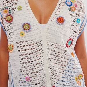 FP White Crochet Swim Cover-Up with Floral Accents